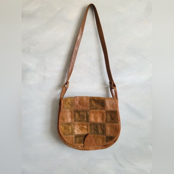 Handbags - Vintage Leather Suede Patchwork Quilt Style Shoulder Bag 10 x 9